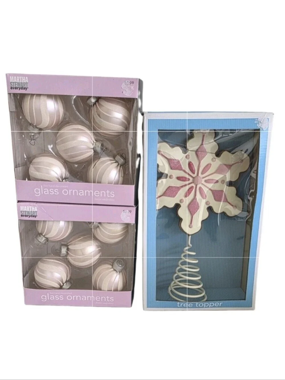 Martha Stewart Christmas Tree Ornaments Snowflake Tree Topper Pink & White Candy